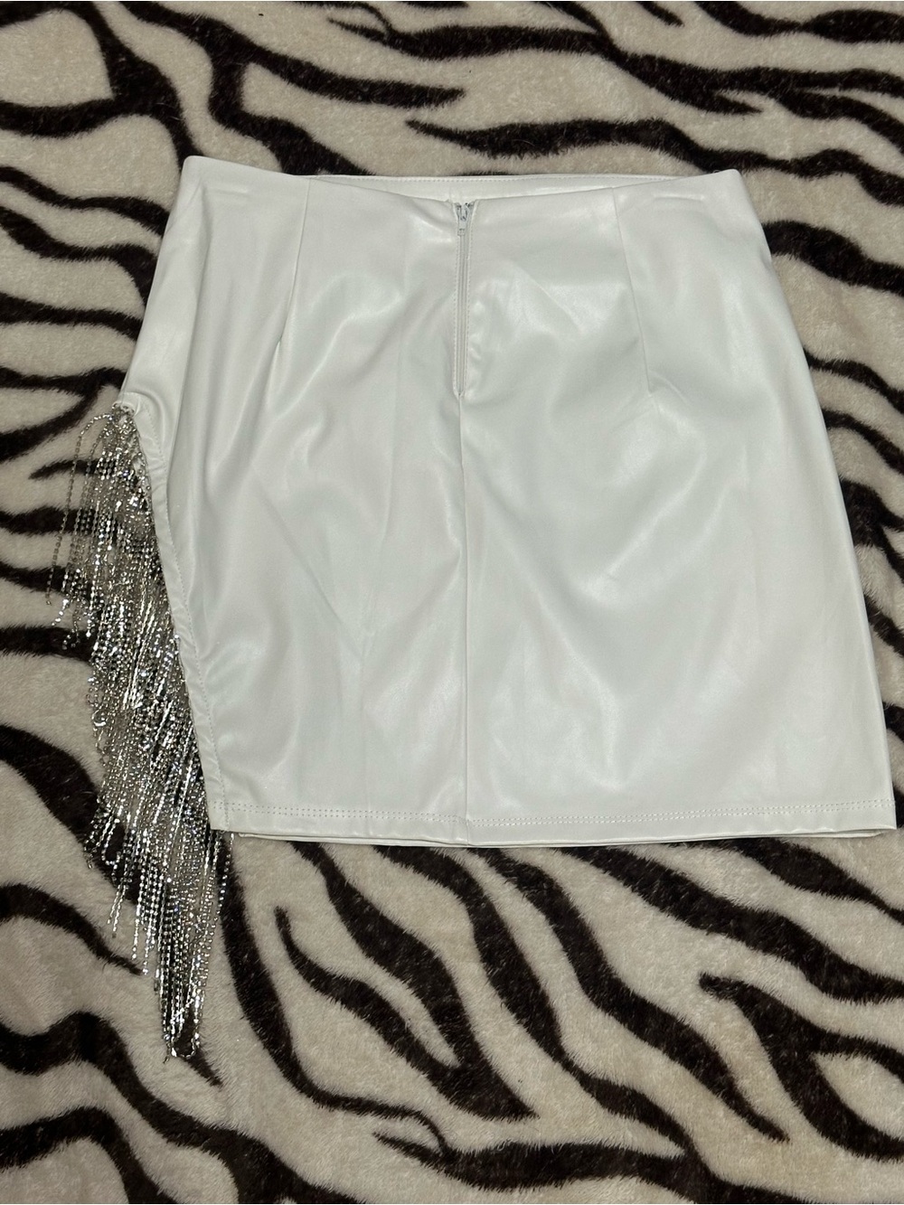 Windsor White Mini Skirt with Silver Fringe - Picture 4 of 6